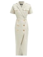 Matchesfashion.com Balmain - Double-breasted Cotton-blend Dress - Womens - Beige