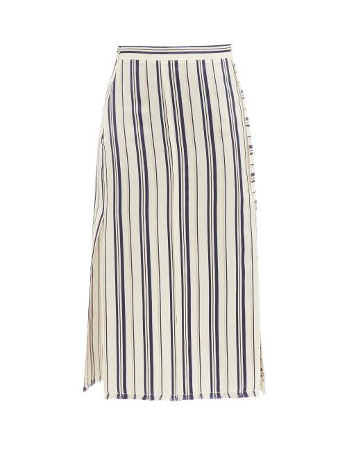 Matchesfashion.com Altuzarra - Scrimshaw Striped Side-slit Satin Midi Skirt - Womens - White Stripe