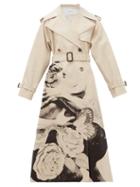 Matchesfashion.com Valentino - Lovers Print Cotton Gabardine Trench Coat - Womens - Beige