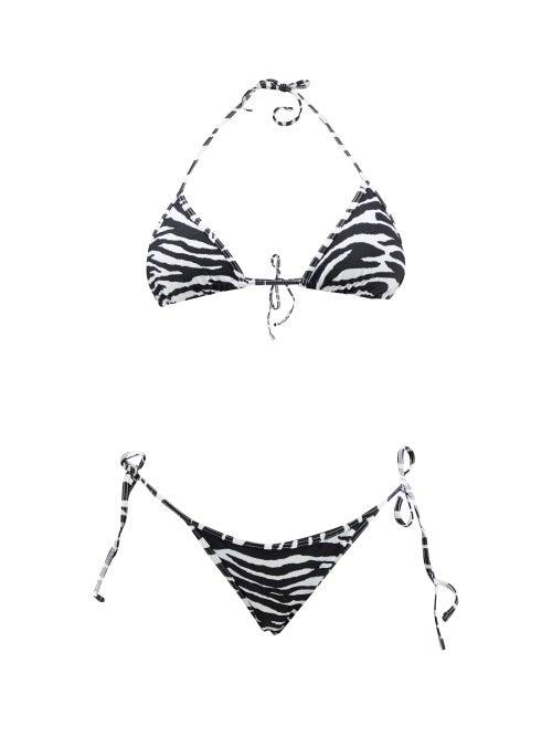 The Attico - Zebra-print Triangle Bikini - Womens - Black White