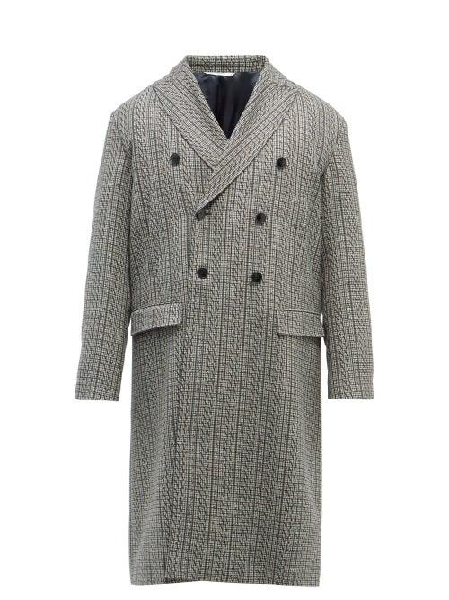 Mens Rtw Valentino - Vltn Times-print Check Wool-twill Overcoat - Mens - Grey