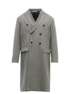 Mens Rtw Valentino - Vltn Times-print Check Wool-twill Overcoat - Mens - Grey
