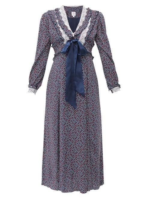 Matchesfashion.com Gl Hrgel - Ruffled Polka Dot Dress - Womens - Blue Print