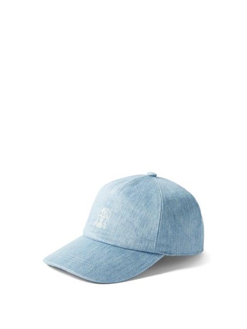 Brunello Cucinelli - Crest-embroidered Linen Baseball Cap - Mens - Light Blue