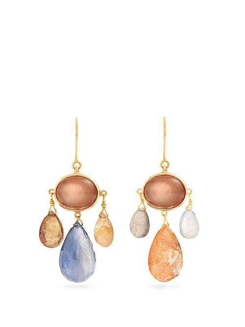 Matchesfashion.com Brigid Blanco - Sapphire, Moonstone, Tourmaline & Gold Earrings - Womens - Blue