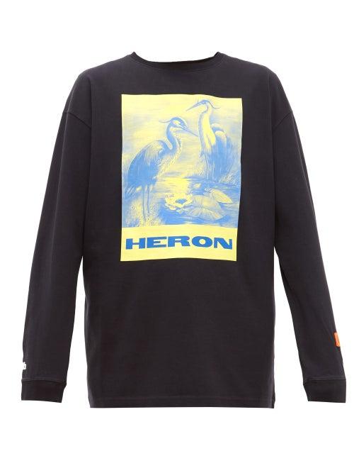 Matchesfashion.com Heron Preston - Heron Print Long Sleeve Cotton T Shirt - Mens - Black Multi