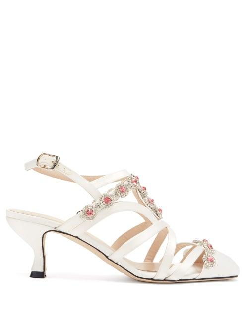 Matchesfashion.com Christopher Kane - Crystal Daisy-cupchain Satin Sandals - Womens - White