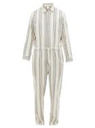 Matchesfashion.com Marrakshi Life - Striped Cotton Blend Drawstring Jumpsuit - Mens - White Multi
