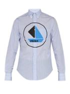 Matchesfashion.com Prada - Boat Print Striped Cotton Shirt - Mens - Light Blue