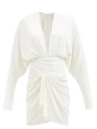 Alexandre Vauthier - Plunge-neck Ruched Jersey Dress - Womens - Ivory