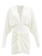 Alexandre Vauthier - Plunge-neck Ruched Jersey Dress - Womens - Ivory