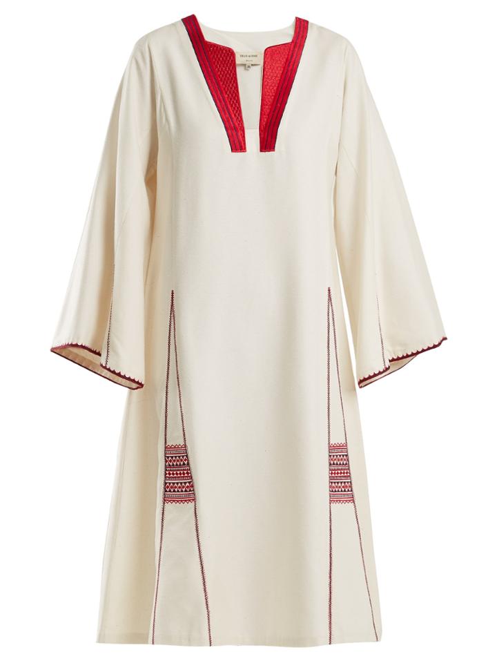 Zeus + Dione Embroidered Raw Silk V-neck Kaftan