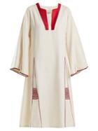 Zeus + Dione Embroidered Raw Silk V-neck Kaftan