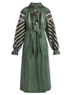 Matchesfashion.com Vita Kin - New Tisa Embroidered Lightweight Linen Dress - Womens - Green Multi