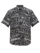 Matchesfashion.com Balenciaga - Logo Print Silk Shirt - Mens - Black Grey