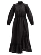 Matchesfashion.com Biyan - Ammon Asymmetric Broderie-anglaise Cotton Dress - Womens - Black