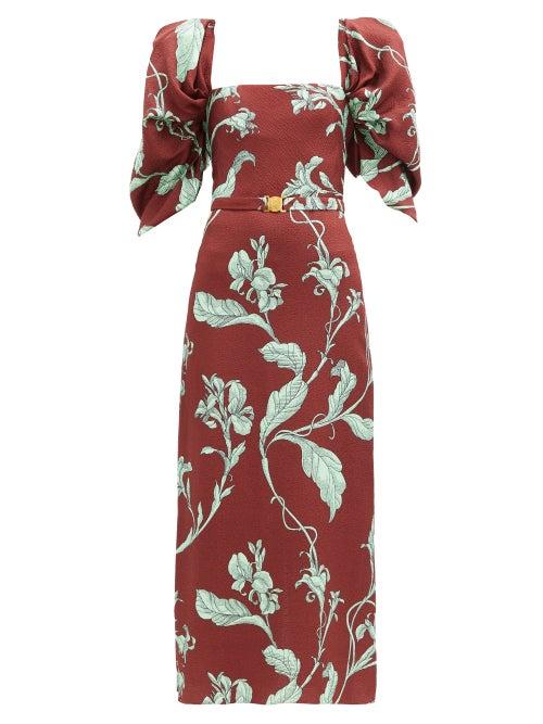 Matchesfashion.com Johanna Ortiz - Rayo De Esperanza Belted Floral Jacquard Dress - Womens - Brown Multi