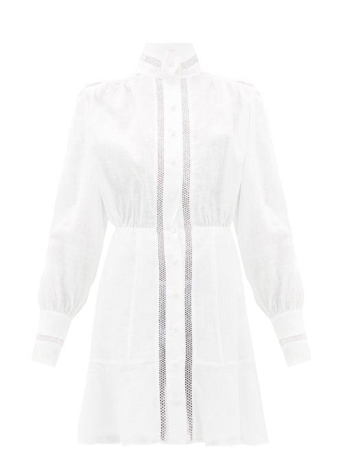 Matchesfashion.com Raquel Diniz - Marella Hemstitched Linen Mini Dress - Womens - White