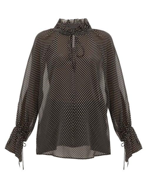 Matchesfashion.com Nili Lotan - Ruffled Polka Dot Print Silk Chiffon Blouse - Womens - Black White
