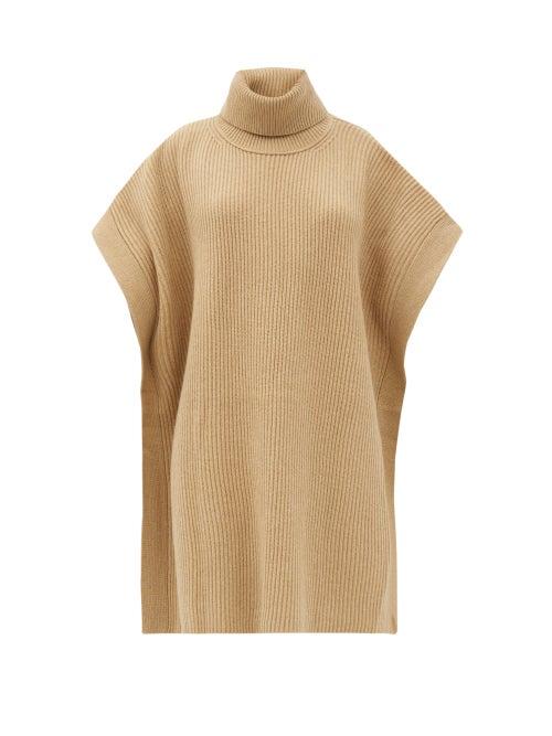 Matchesfashion.com Joseph - Roll-neck Rib-knitted Wool Poncho - Womens - Camel