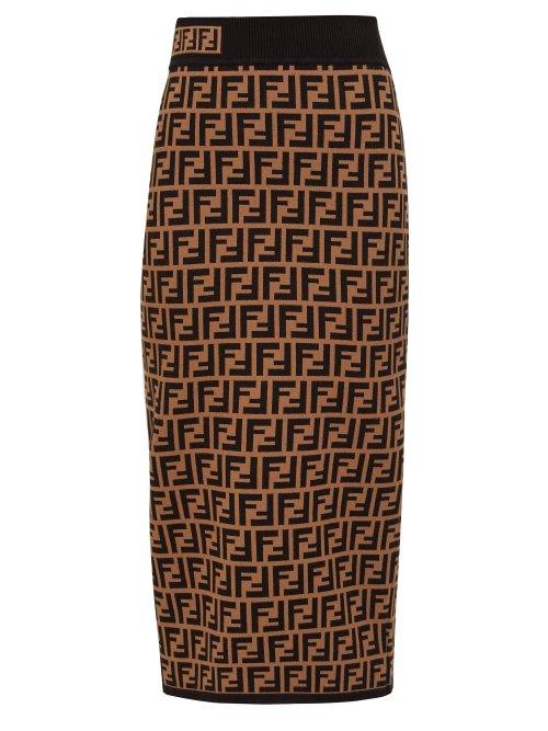 Matchesfashion.com Fendi - Ff Jacquard Knit Pencil Skirt - Womens - Brown Multi