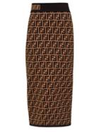 Matchesfashion.com Fendi - Ff Jacquard Knit Pencil Skirt - Womens - Brown Multi