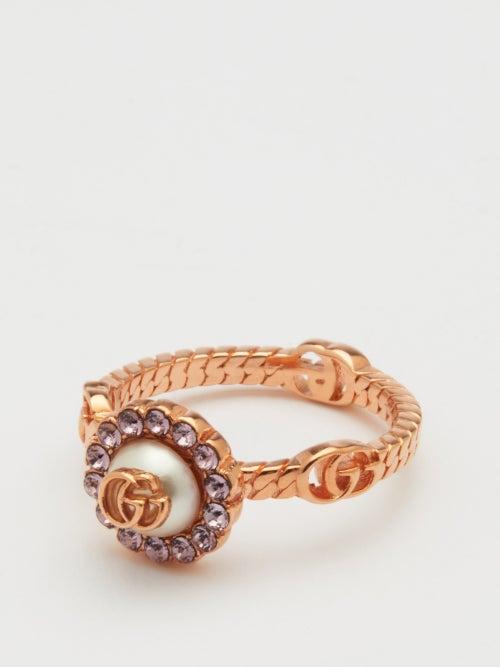 Gucci - Gg-link Faux-pearl Ring - Womens - Pink Multi