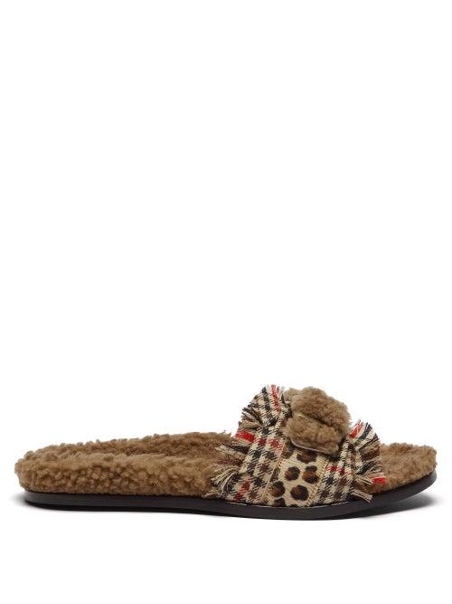 Matchesfashion.com Avec Modration - Kitzbuhel Contrast Panel Shearling Lined Slides - Womens - Beige Multi