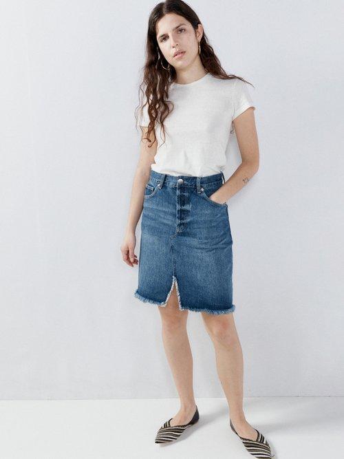 Raey - Organic Cotton-blend Denim Mini Skirt - Womens - Dark Indigo
