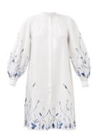 Thierry Colson - Yseult Floral-embroidered Linen Shirt Dress - Womens - Blue White