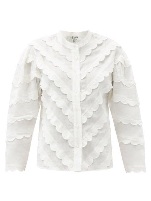 Matchesfashion.com Sea - Shannon Scalloped-sleeve Ramie Top - Womens - White