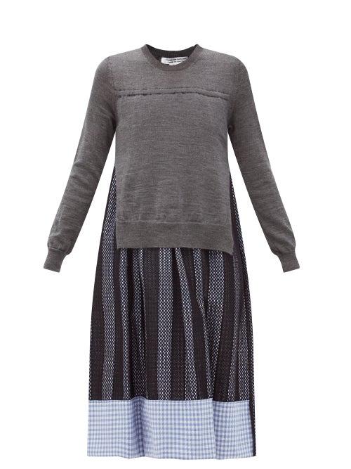 Matchesfashion.com Comme Des Garons Comme Des Garons - Layered Wool And Cotton-gingham Dress - Womens - Grey Multi