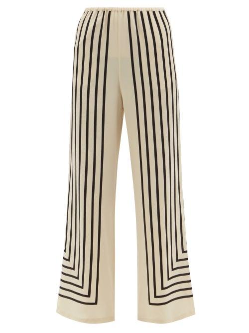 Totme - Stripe-print Silk-crepe Trousers - Womens - Beige Multi