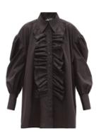 Matchesfashion.com Elzinga - Ruffled Cotton-blend Mini Shirt Dress - Womens - Black