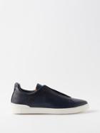 Zegna - Triple Stitch Leather Trainers - Mens - Blue Navy
