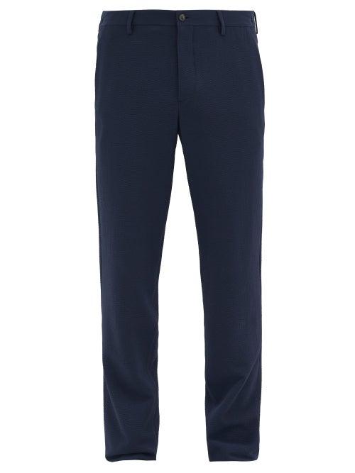 Matchesfashion.com Giorgio Armani - Wool-blend Seersucker Trousers - Mens - Navy