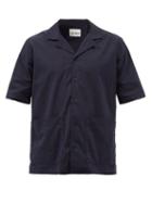 Albam - Alternate Cuban-collar Organic Cotton-blend Shirt - Mens - Navy
