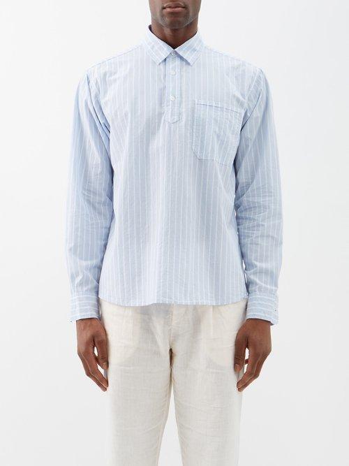 Orlebar Brown - Shanklin Striped Cotton Shirt - Mens - Light Blue
