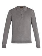 Matchesfashion.com Altea - Virgin Wool Blend Long Sleeved Polo Shirt - Mens - Grey