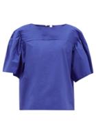Matchesfashion.com Merlette - Canova Pintucked Cotton-poplin Top - Womens - Blue