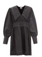 Ganni - Chelsea-collar Contrast-stitch Poplin Dress - Womens - Black