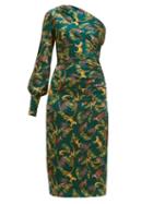 Matchesfashion.com Adriana Iglesias - Gina Tiger Print Ruched Silk Blend Dress - Womens - Green Multi