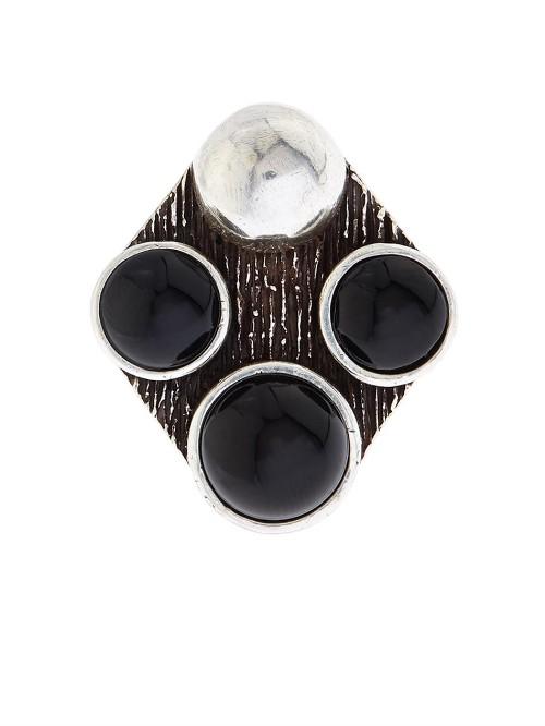 Saint Laurent Patti Quadri Silver And Onyx Ring