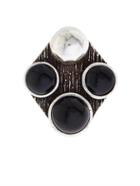 Saint Laurent Patti Quadri Silver And Onyx Ring