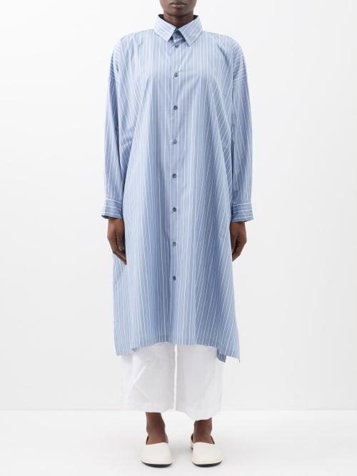 Eskandar - Striped Organic-cotton Midi Shirt Dress - Womens - Blue