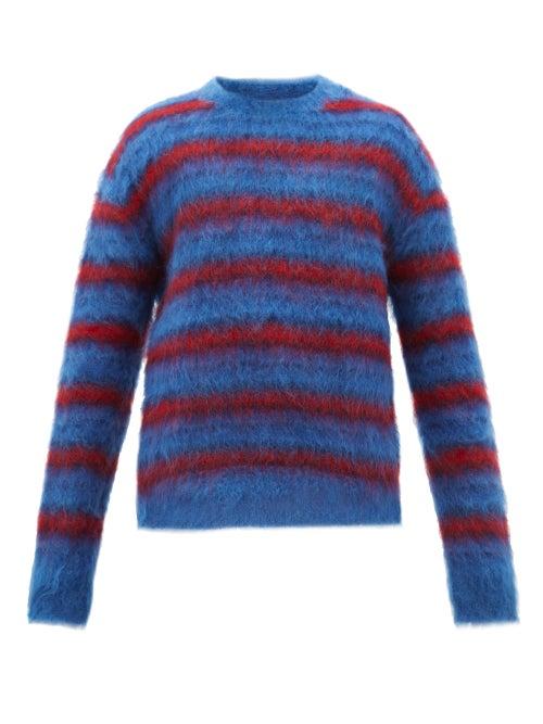 Matchesfashion.com Marni - Oversized Striped Mohair Blend Sweater - Mens - Blue Multi