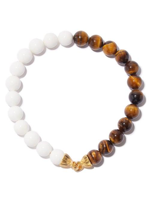 Timeless Pearly - Tiger's Eye & Glass Beaded Necklace - Womens - Pearl