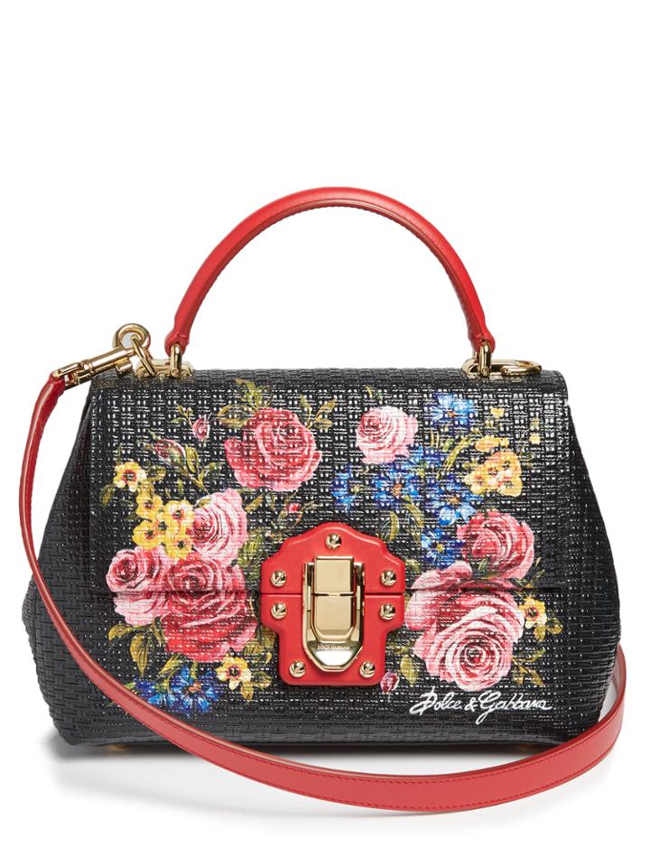 Dolce & Gabbana Lucia Small Rose-print Leather Bag