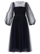 Matchesfashion.com Molly Goddard - Amelie Shirred-bodice Tulle Midi Dress - Womens - Navy