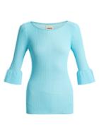 Matchesfashion.com Khaite - Jean Bell Cuff Ribbed Knit Top - Womens - Blue